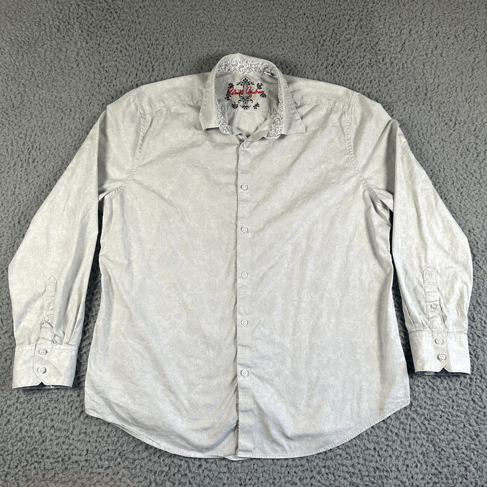Robert Graham Shirt Men's XXL Gray Floral Button Up Flip Cuff Classic‎ Fit 2XL